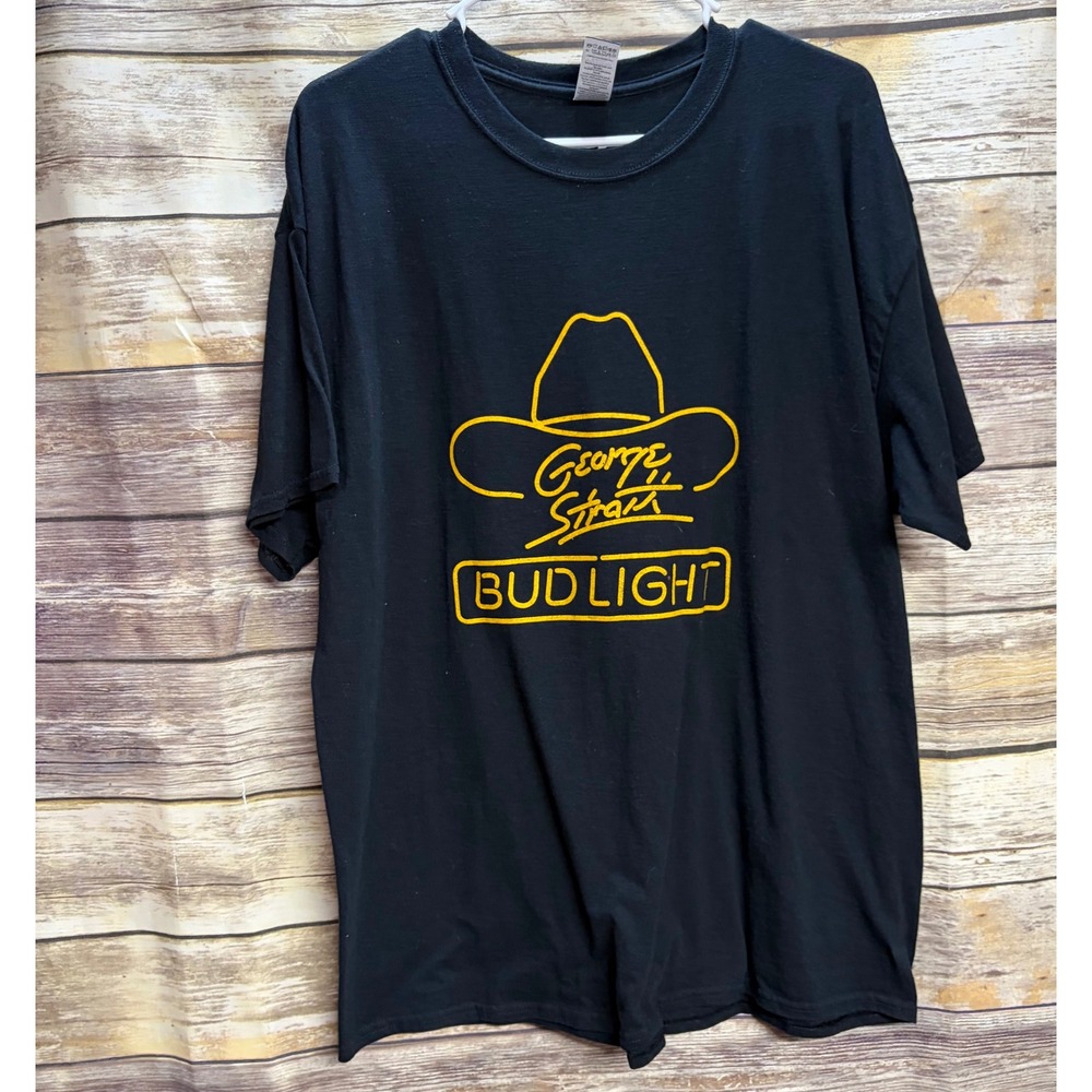 Gildan George Strait Bud Light Graphic T-Shirt Mens XL Black Country Music Tee